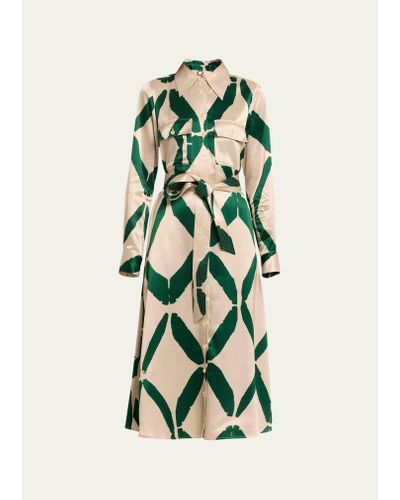 Figue Bassa Diamond-print Satin Midi Dress - Green