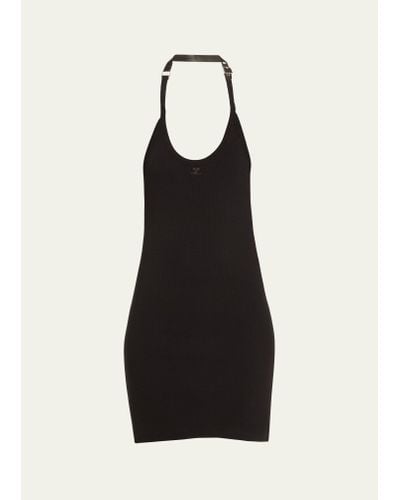 Courreges Buckled Halter Ribbed Body-con Backless Mini Dress - Black