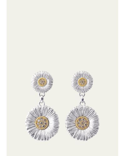 Buccellati Blossoms Daisy Sterling Silver And 18k Yellow Gold Diamond Pendant Earrings - White