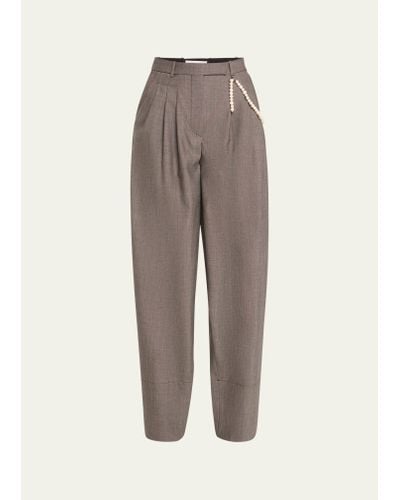 Nackiyé Aga Pearly-chain Pleated Wide Tapered-leg Pants - Gray