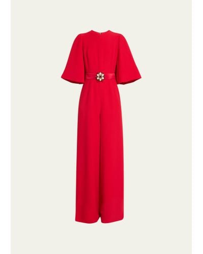 Andrew Gn Cape Wide-leg Belted Jumpsuit - Red