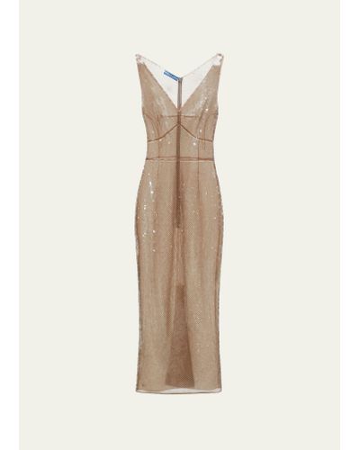 Prada Sequined Tulle Midi Dress - Natural
