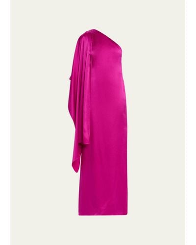 Prabal Gurung One-shoulder Draped Sleeve Silk Gown - Pink
