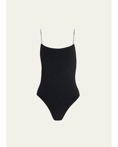Totême Smocked Square-neck One-piece Swimsuit - Black