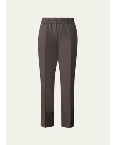 Akris Punto Farell Microstripe Cuffed Linen Pants - Gray