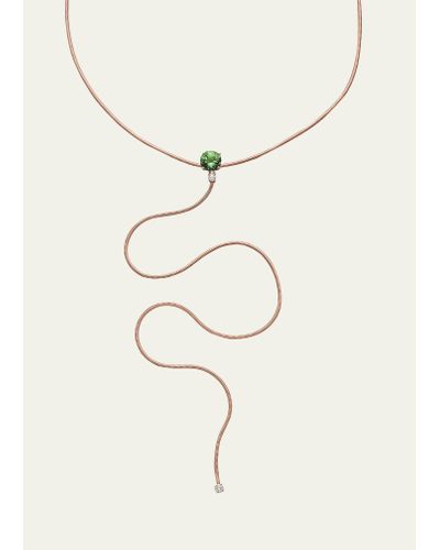 Mattia Cielo 18k Rose Gold Y Necklace With Green Tourmaline And Diamond - Natural
