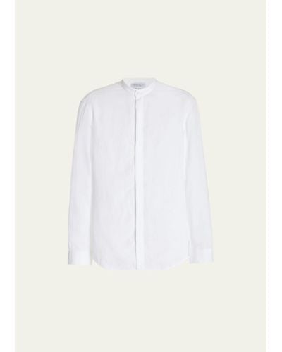 Gabriela Hearst Ollie Linen Band Collar Sport Shirt - White
