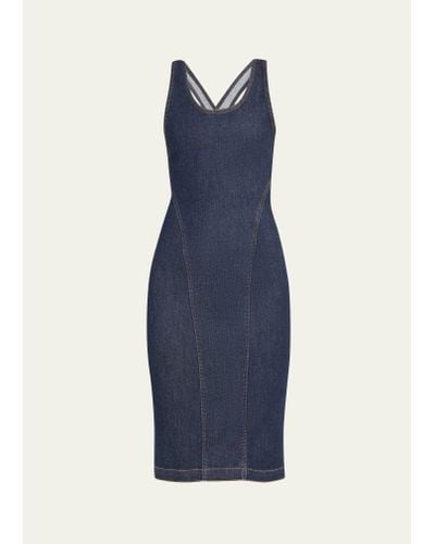 Alaïa Stretch Denim Midi Dress With Open Back - Blue