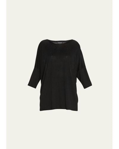 Eskandar Boat-neck Linen T-shirt (long Length) - Black
