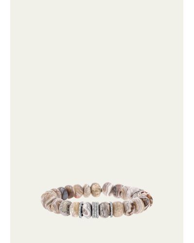 Sheryl Lowe Cream Agate 10mm Bead Bracelet With 5 Pave Diamond Rondelles - Natural
