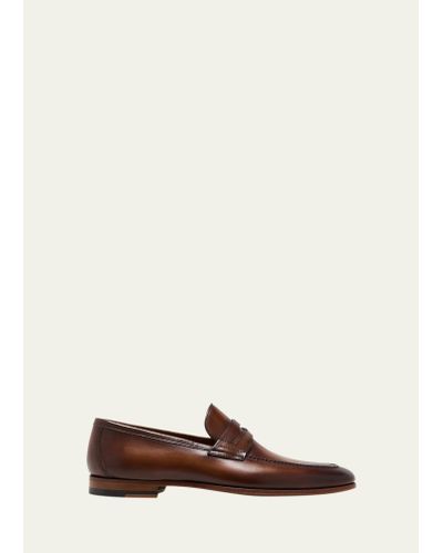 Magnanni Sasso Burnished Leather Penny Loafers - Natural