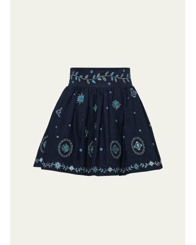 Agua Bendita Nori Relicario Embroidered Linen Mini Skirt - Blue