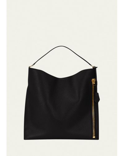 Tom Ford Alix Hobo Small In Grained Leather - Black