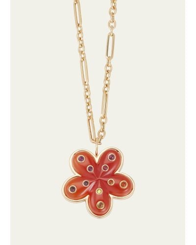 Brent Neale 18k Carved Carnelian Flower Necklace - White