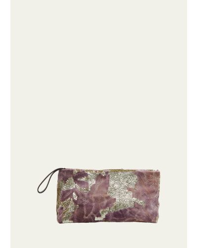 Dries Van Noten Sequins Velvet Zip Clutch Bag - Multicolor