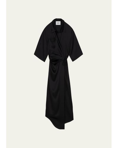 Nanushka Lais Half-sleeve Satin Midi Wrap Dress - Black
