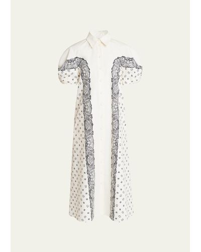 Chloé Paisley Print Poplin Puff-sleeve Midi Dress - Natural