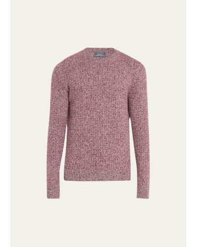 Bergdorf Goodman Cashmere Marled Knit Crewneck Sweater - Pink