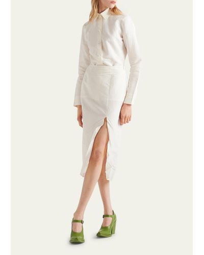 Prada Paper Midi Skirt With Slit - Natural