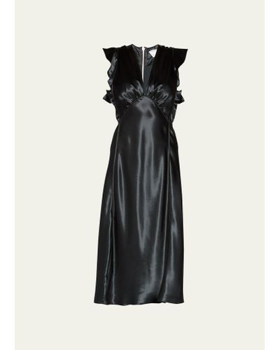 Bottega Veneta Frill-trim Satin Midi Dress - Black