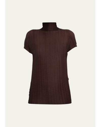 Issey Miyake Wooly Pleats-38 High-neck Top - Brown