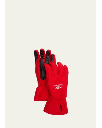 Balenciaga 3b Sports Icon Nylon And Leather Ski Gloves - Red