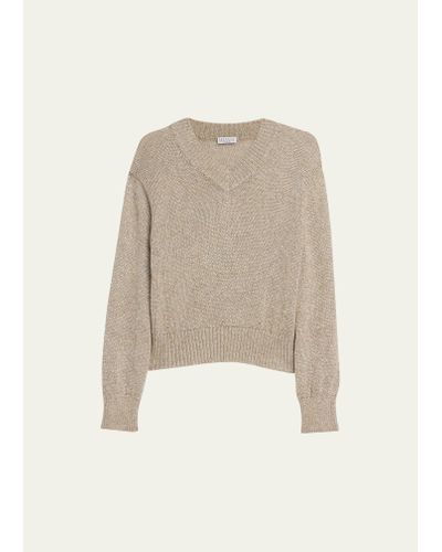 Brunello Cucinelli Shiny Shetland Mohair Wool Sweater - Natural