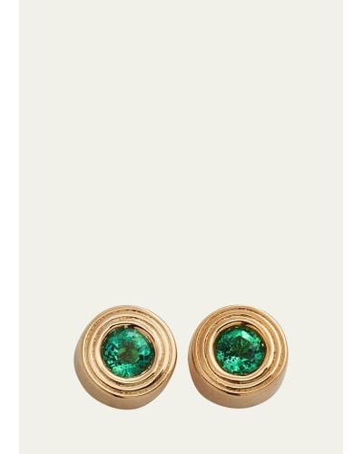 Sydney Evan 14k Yellow Gold Fluted Emerald Stud Earrings - Green
