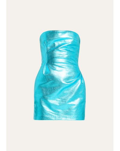 LAQUAN SMITH Strapless Metallic Leather Mini Dress - Blue