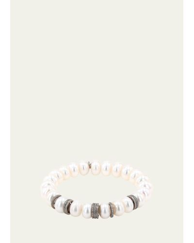 Sheryl Lowe White Pearl And Pave Diamond Rondelle Bracelet - Natural