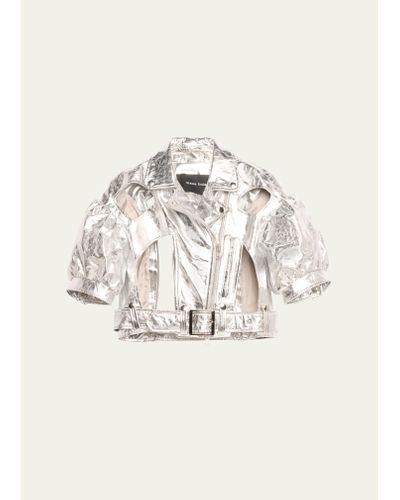 Simone Rocha Cropped Cutout Puff-sleeve Leather Jacket - Natural