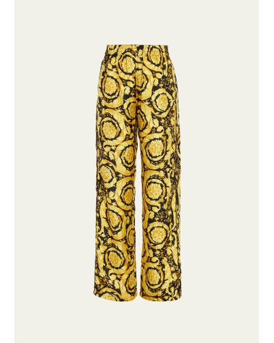 Versace Barocco-print Silk Pajama Pants - Yellow