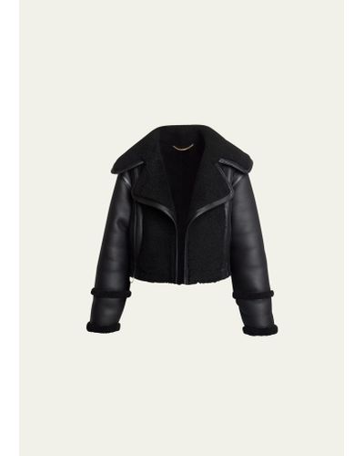 Victoria Beckham Shearling Leather Jacket - Black