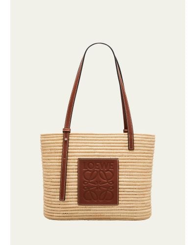 Loewe X Paula's Ibiza Square Basket Small Bag In Raffia With Leather Handles - Natural