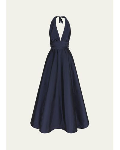 BERNADETTE Monroe Halter Flared Gown - Blue