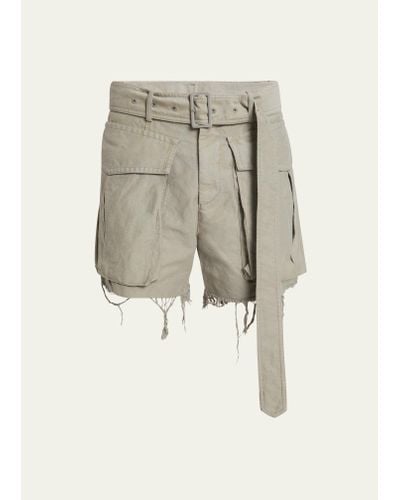 Dries Van Noten Garment-dyed Heavy Cotton Frayed Cargo Shorts - Natural