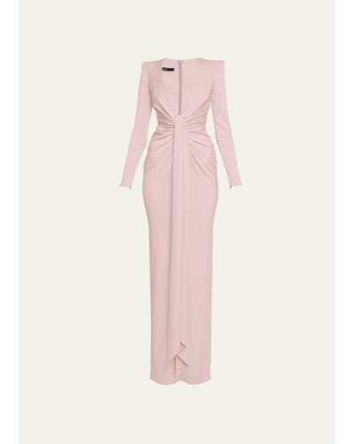 Alex Perry Plunging Tie-front String-shoulder Satin Crepe Column Gown - Pink
