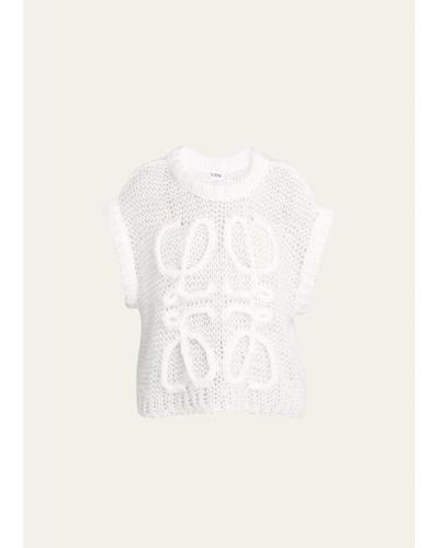 Loewe Open-knit Wool Vest With Anagram Detail - Natural