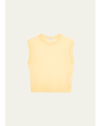 Brunello Cucinelli Mohair Wool Open-knit Underpinning Sweater - Yellow