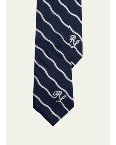 Ralph Lauren Logo Stripe Silk Tie - Blue