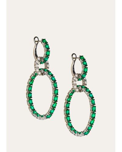 Stefere White Gold Diamond And Emerald Earrings From Hoops Collection - Blue