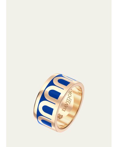 Davidor L'arc De Ring Gm In 18k Rose Gold With Riviera Lacquered Ceramic - Blue