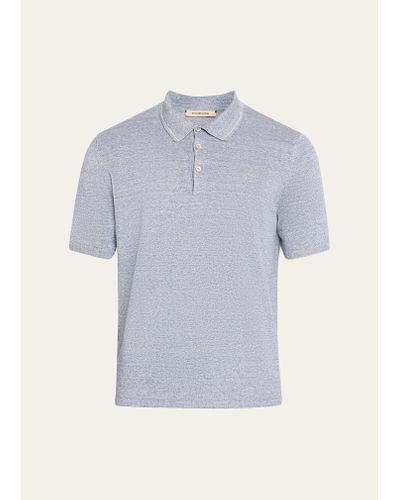 FIORONI CASHMERE Linen-cotton Polo Shirt - Blue