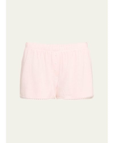 Andine Anji Striped Lace-trim French Terry Boxers - Pink