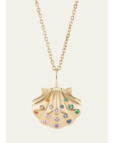 Brent Neale Medium Gold Shell Pendant With Multi-colored Sapphires - Natural
