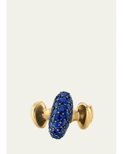 VRAM 18k Yellow Gold And Silver Chrona Hyper Band Ring With Sapphires - Blue