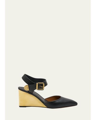 Chloé Rebecca Leather Wedge Ankle-strap Pumps - White