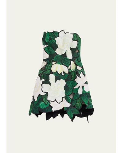 Oscar de la Renta Gardenia Faille Embroidered Cutout Mini Dress - Green