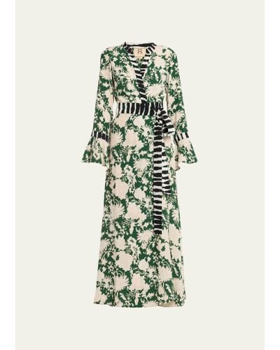 Figue Calliope Mixed-print Belted Maxi Wrap Dress - White