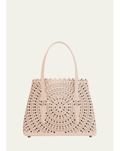 Alaïa Mina 25 Tote Bag In Vienne Perforated Leather - Natural